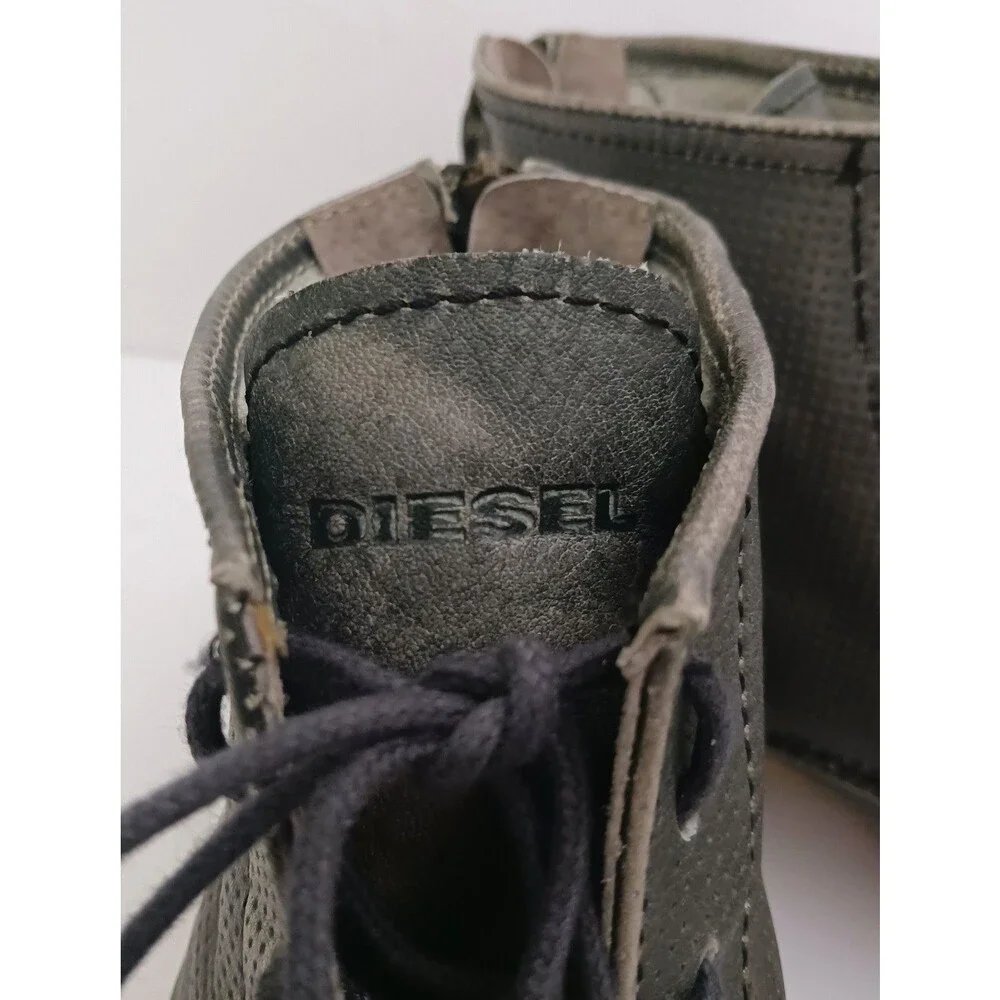 DIESEL Boa Vista Chron Zip Ankle Boot Gray Distressed Leather 41 US 8.5